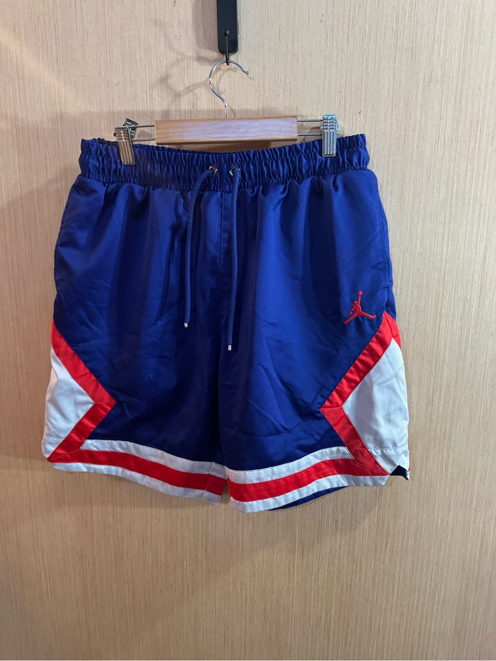 Jordan Men's Satin Royal Blue and Red Basketball Shorts Size Small